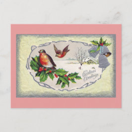 Cartão Postal De Festividades Robins Ingleses e Natais vintages de Prata