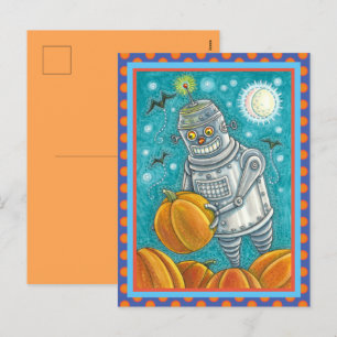 CARTÃO POSTAL DE FESTIVIDADES ROBÔ ESCOLHENDO BOMBEIROS, HOMEM MECÂNICO HALLOWEE