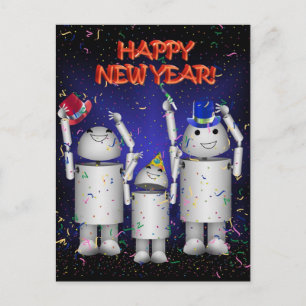 Cartão Postal De Festividades Robo-x9 e Família celebram o Ano Novo!