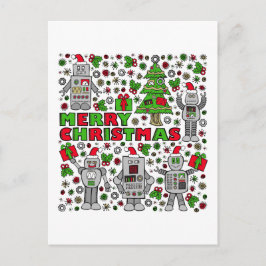 Cartão Postal De Festividades Robôs do Feliz Natal