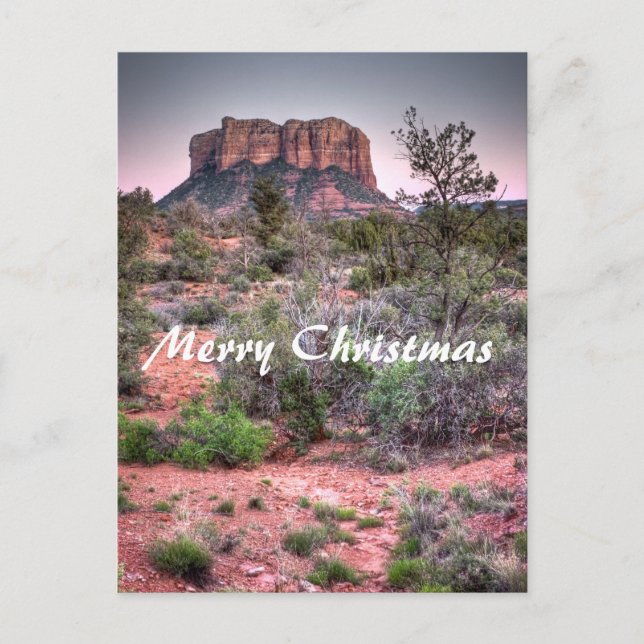 Cartão Postal De Festividades Rocha Sedona de Bell, arizona. Feliz Natal (Frente)