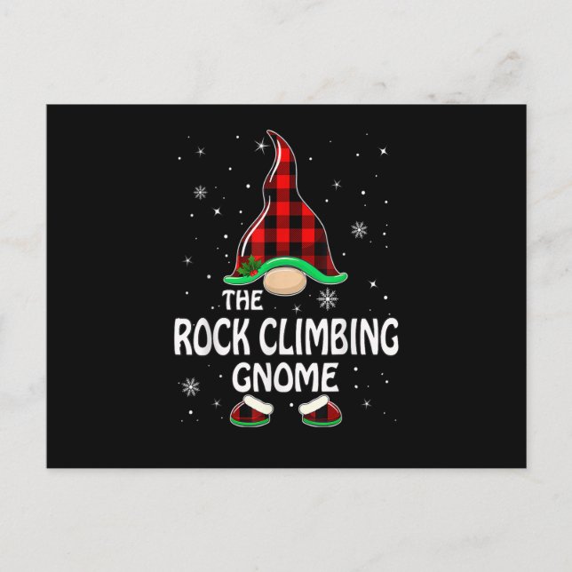 Cartão Postal De Festividades Rock Climbing Gnome Buffalo Plaid Matching Family (Frente)
