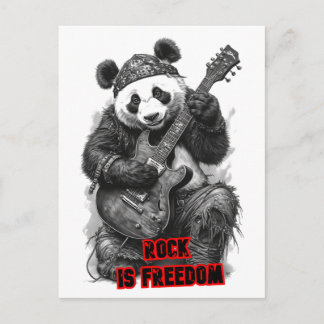 Cartão Postal De Festividades Rocker Panda diz: Rock é Liberdade em um