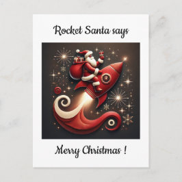Cartão Postal De Festividades Rocket Santa Christmas card