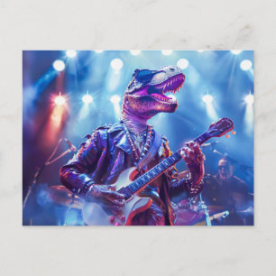 Cartão Postal De Festividades Rockstar Dinossaur no Palco