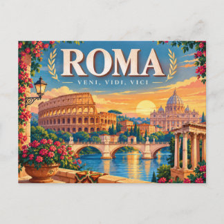Cartão Postal De Festividades Roma Antiga Itália Clássico Romano e Pôr do Sol Do