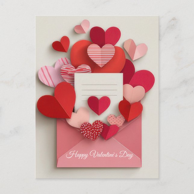 Cartão Postal De Festividades Romantic Pink Heart Envelope Valentine’s Day Card (Frente)