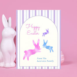 Cartão Postal De Festividades Rosa Azul Roxo Aquarela Coelho Fofo Páscoa 