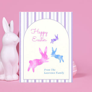 Cartão Postal De Festividades Rosa Azul Roxo Aquarela Coelho Fofo Páscoa 
