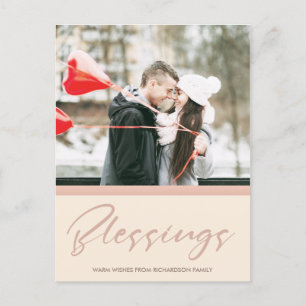 CARTÃO POSTAL DE FESTIVIDADES ROSA BLUSH MACIO FOTO DE BÊNÇÃOS DE NATAL