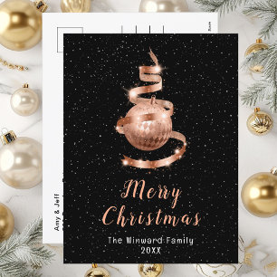 Cartão Postal De Festividades Rosa Dourado e Negra Ornament Feliz Natal