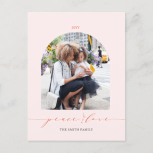 Cartão Postal De Festividades Rosa e Vermelho   Foto de Natal Peace and Love