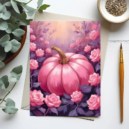 Cartão Postal De Festividades Rosa Flor de Abóbora Rosa Halloween Dia de Ação de