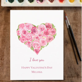 Cartão Postal De Festividades Rosas de Aquarela Pintados à Mão Dia de os namorad