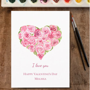 Cartão Postal De Festividades Rosas de Aquarela Pintados à Mão Dia de os namorad