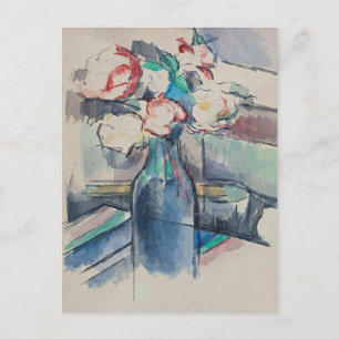 Cartão Postal De Festividades Rosas em uma garrafa por Paul Cezanne