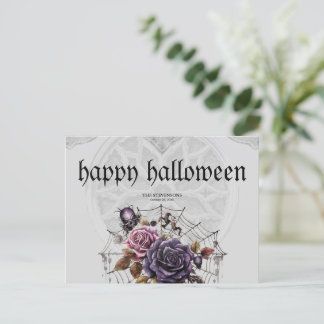 Cartão Postal De Festividades Rosas góticos simples e festa de Halloween do crân