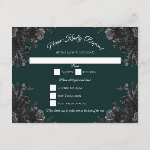 Cartão Postal De Festividades Rosas Pretas Cinza Verde Escuro Gótico RSVP Respos