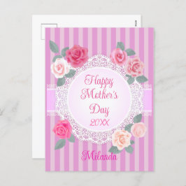 Cartão Postal De Festividades Rosas Rosa Feliz Dia das Mães