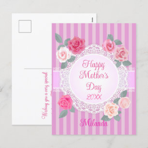 Cartão Postal De Festividades Rosas Rosa Feliz Dia das Mães