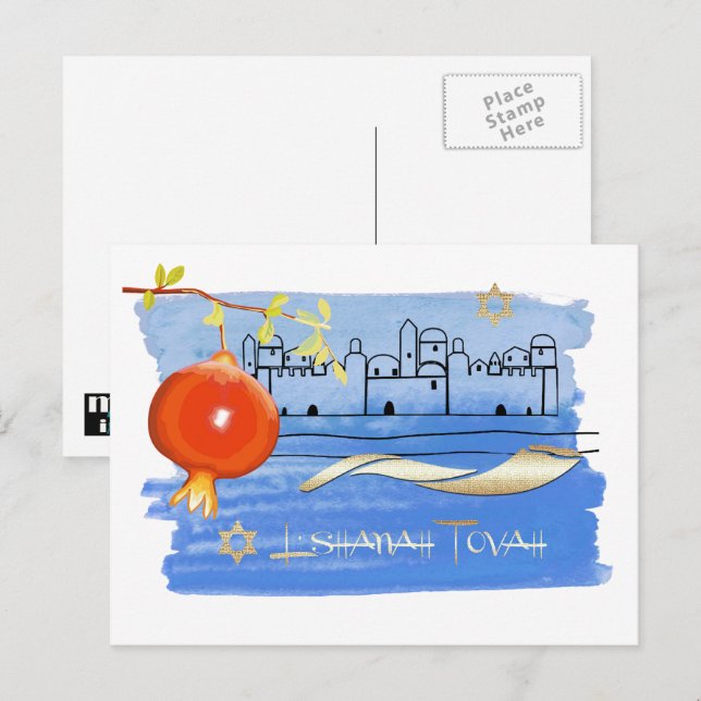 Cartão Postal De Festividades Rosh Hashaná | Ano Novo Judaico (Frente/Verso)