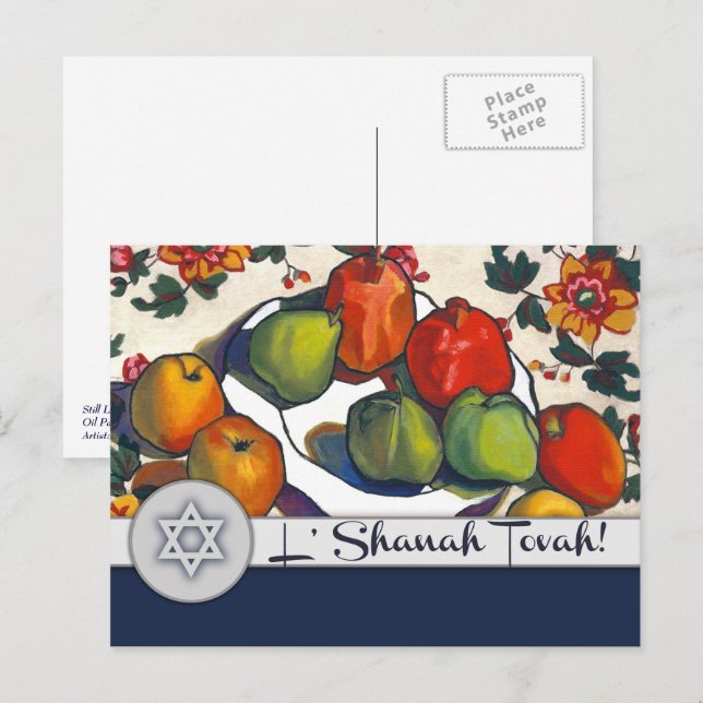 Cartão Postal De Festividades Rosh Hashanah | Belas Artes de Ano Novo Judaicas (Frente/Verso)