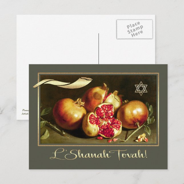 Cartão Postal De Festividades Rosh Hashanah | Belas Artes de Ano Novo Judaicas (Frente/Verso)