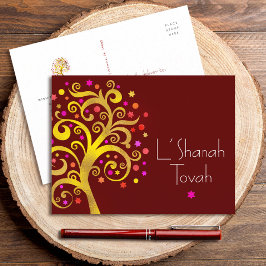 Cartão Postal De Festividades Rosh Hashanah Borgonha Árvore da Vida Folha de Our