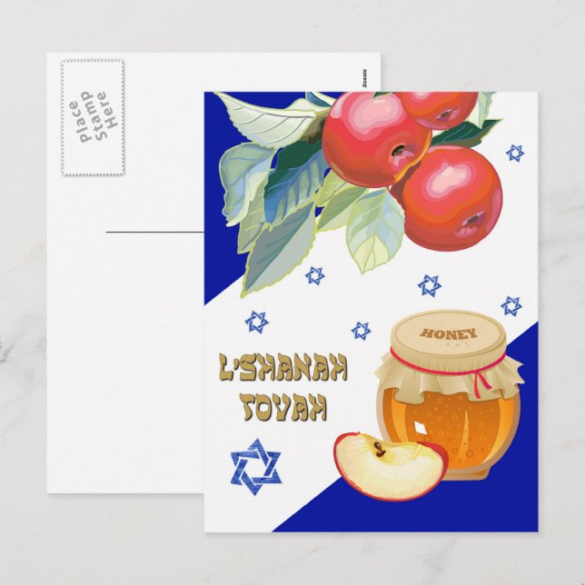 Cartão Postal De Festividades Rosh Hashanah. Cartão-postal de Ano Novo Judaico (Frente/Verso)