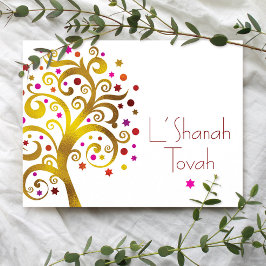 Cartão Postal De Festividades Rosh Hashanah Dourado Vermelho Folha Árvore da Vid