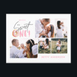 Cartão Postal De Festividades rosquinha de aniversário multifoto, doce, rosa,<br><div class="desc">convite de festas de primeiro aniversario de uma rosquinha bonita,  cor-de-rosa e rosa</div>