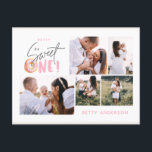 Cartão Postal De Festividades rosquinha de aniversário multifoto, doce, rosa,<br><div class="desc">convite de festas de primeiro aniversario de uma rosquinha bonita,  cor-de-rosa e rosa</div>