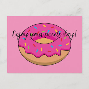 Cartão Postal De Festividades Rosquinha de Morango com Cartoon de Sprinkles Ad