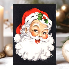 Cartão Postal De Festividades Rosto de Papai Noel Natal Antigo