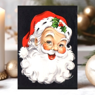 Cartão Postal De Festividades Rosto do Papai Noel Natal Vintage