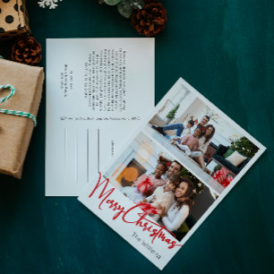 Cartão Postal De Festividades Roteiro Vermelho Feliz Natal Vertical Duas Fotogra