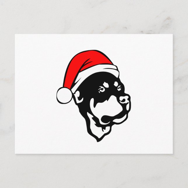 Cartão Postal De Festividades Rottweiler Cachorro vestindo Natal Vermelho Chapéu (Frente)