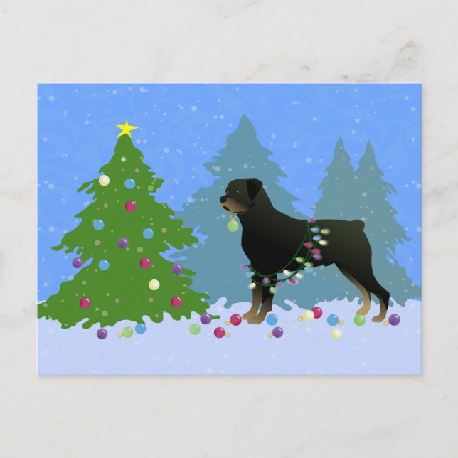 Cartão Postal De Festividades Rottweiler na Floresta de Natal (Frente)