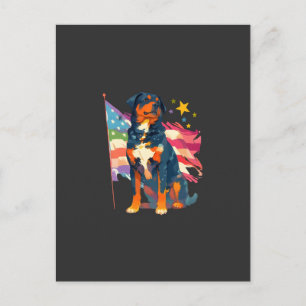 Cartão Postal De Festividades Rottweiler Patriótico com Arte da Bandeira America