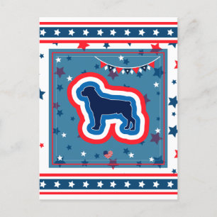 Cartão Postal De Festividades Rottweiler Patriótico Vermelho Branco e Azul 4 de 