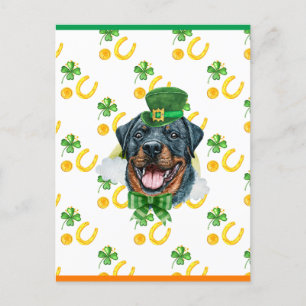 Cartão Postal De Festividades Rottweiler Shamrock Dia de São Patrício