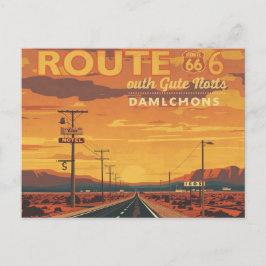 Cartão Postal De Festividades Route 66 Vintage Sunset Road Art