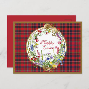 Cartão Postal De Festividades Royal Stewart Modern Scottish Tartan Páscoa Floral