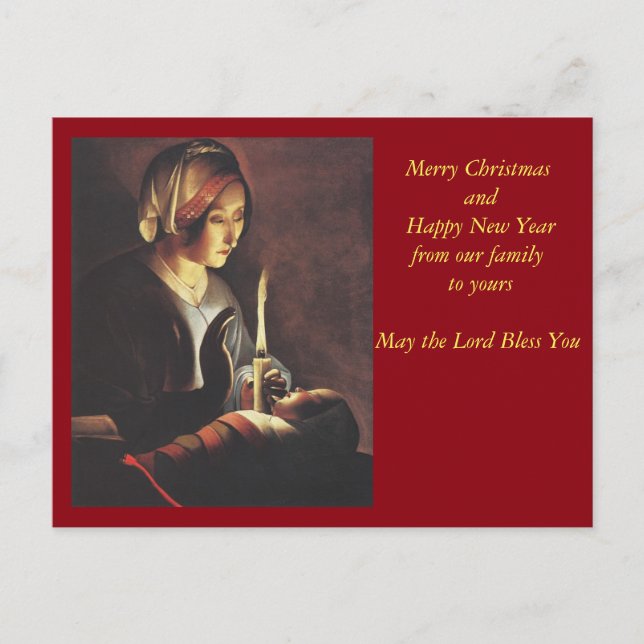 Cartão Postal De Festividades Rua. Anne com a Criança Cristo por La Tour (Frente)