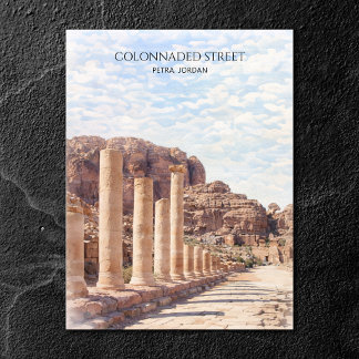 Cartão Postal De Festividades Rua Colunada de Petra Aquarela Viagem Patrimônio