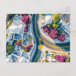 Cartão Postal De Festividades Rua da Vila Grega de Montanha com Bougainvillea