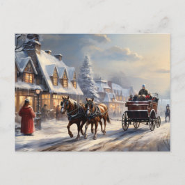 Cartão Postal De Festividades Rua de Carruagem Desenhada em Cavalo de Natal