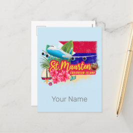 Cartão Postal De Festividades Rua Maarten Retro Caribe Plano da Ilha Vintage