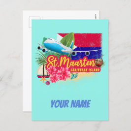 Cartão Postal De Festividades Rua Maarten Retro Caribe Plano da Ilha Vintage