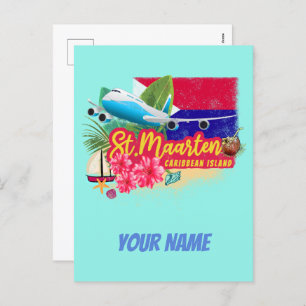 Cartão Postal De Festividades Rua Maarten Retro Caribe Plano da Ilha Vintage